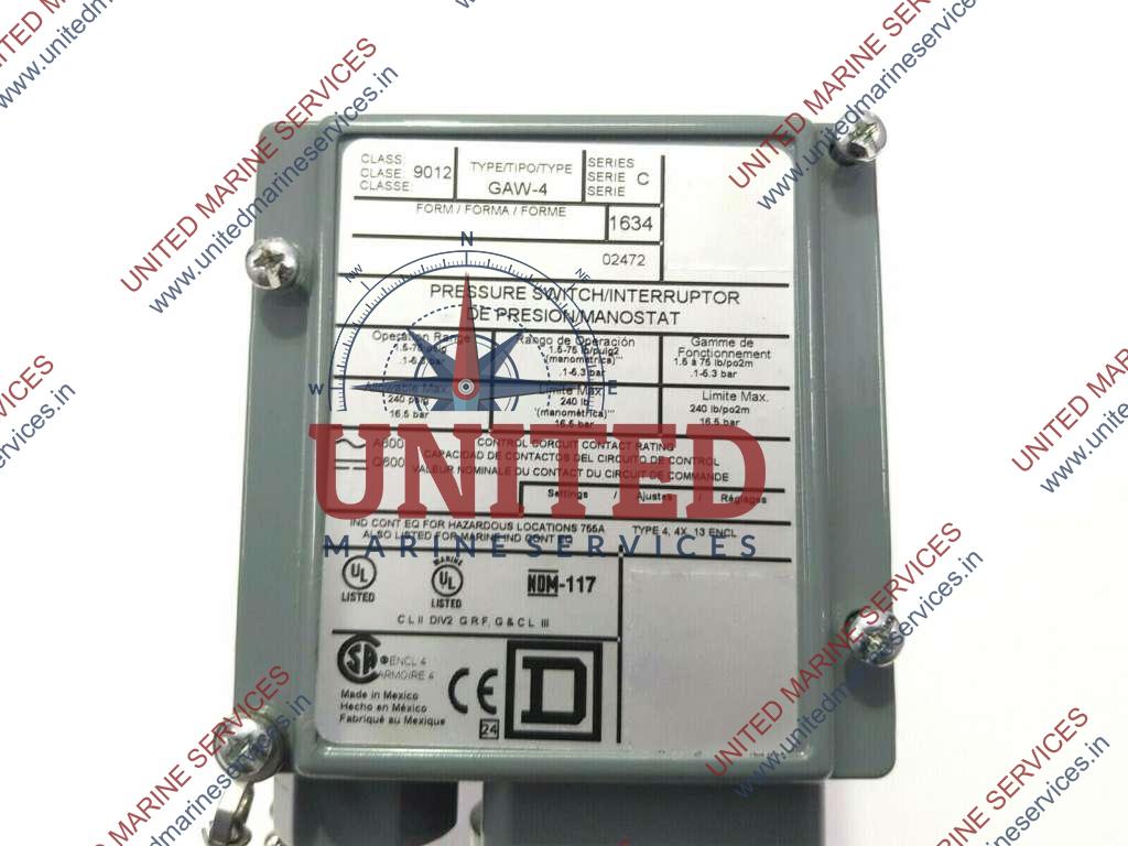 SQUARE D 9012 GAW4 PRESSURE SWITCH INTERRUPTOR 1.5 TO 75 PSIG United